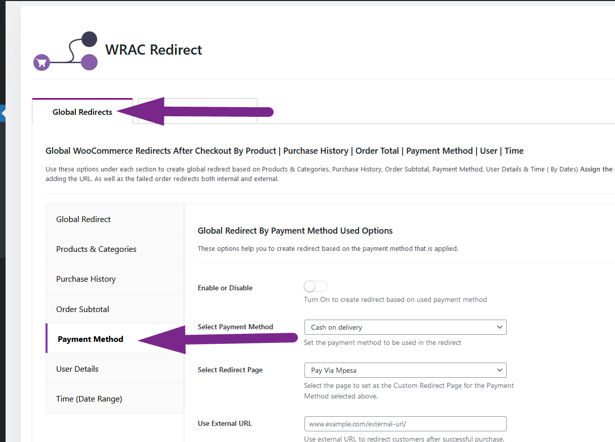 Global Redirect by Payment Method   