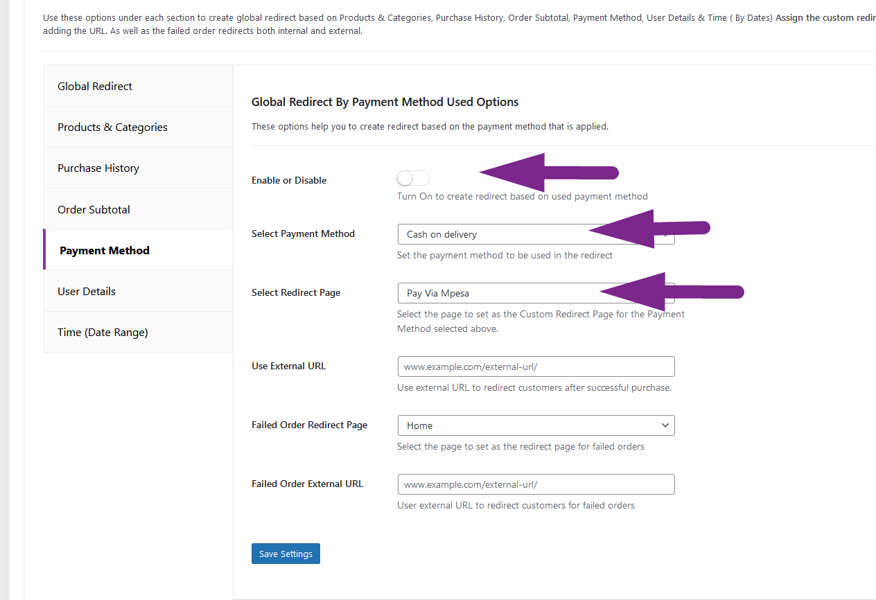 Global Redirect by Payment Method   
