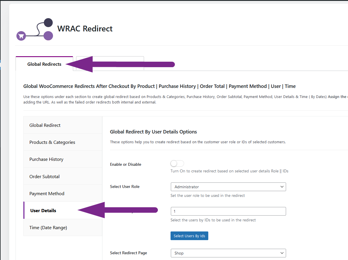 Global Redirect by User Details 